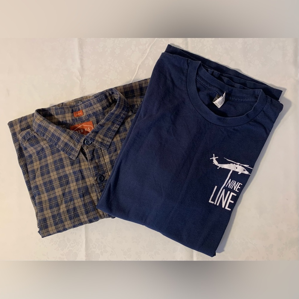 EUC Bundle 2 Shirts: Short-Sleeved Button Down and Patriotic Nine Line Tee